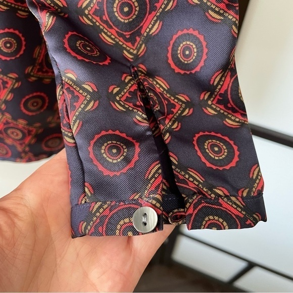 [XXS] Club Monaco Red & Navy Blue Nautical Knot Long Sleeve Blouse - Picture 10 of 11